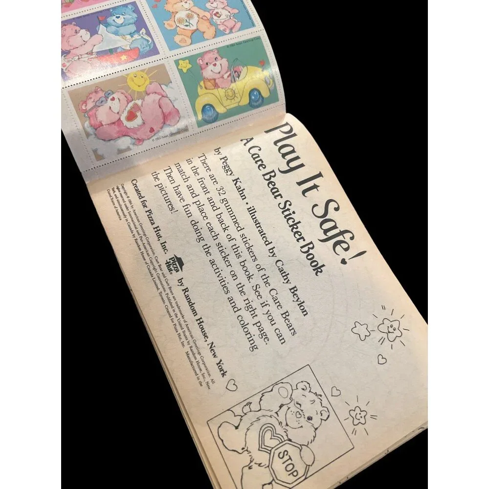 Care Bear Pizza Hut Exclusive Sticker Activity Book‎ Play It Safe 1984 NOS,